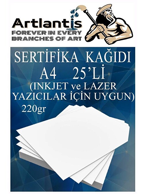 Artlantis A4 Tüm Yazıcılara Uyumlu 21x29.7 cm  gramajlı Kalın Baskı - Sertifika Fotokopi Kağıdı Beyaz 25 Adet 220  gr