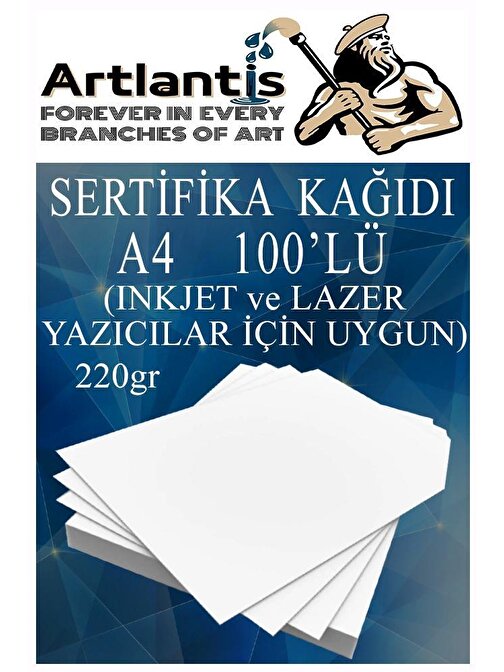 Artlantis A4 Tüm Yazıcılara Uyumlu 21x29.7 cm  gramajlı Kalın Baskı - Sertifika Fotokopi Kağıdı Beyaz 100 Adet 220  gr