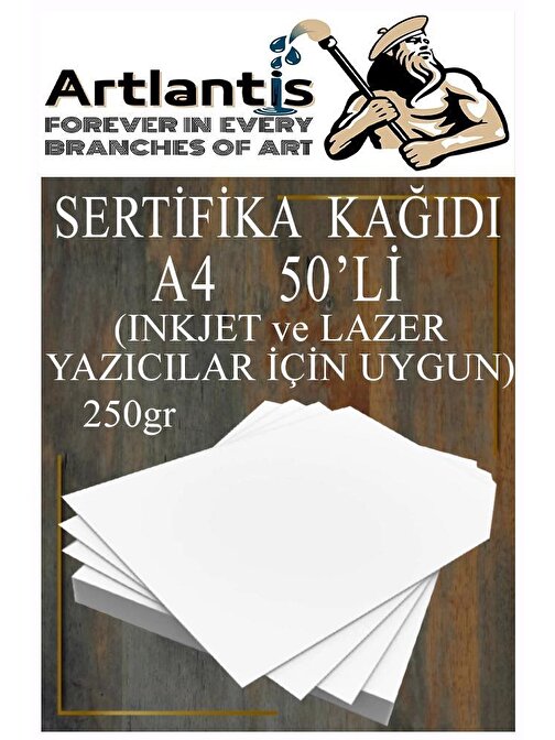 Artlantis A4 Tüm Yazıcılara Uyumlu 21x29.7 cm  gramajlı Kalın Baskı - Sertifika Fotokopi Kağıdı Beyaz 50 Adet 250  gr