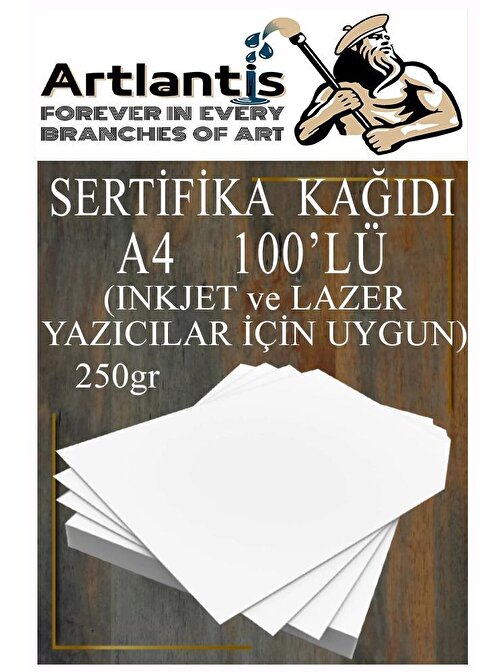Artlantis A4 100 Tüm Yazıcılara Uyumlu 21x29.7 cm  gramajlı Kalın Baskı - Sertifika Fotokopi Kağıdı Beyaz Adet 250  gr