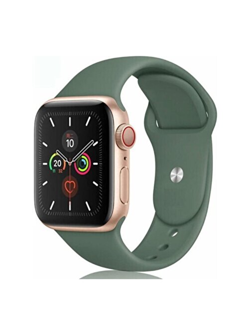 Pazariz Apple Watch Uyumlu38  -  40 mm Spor Kordon Silikon Kayış Koyu Yeşil