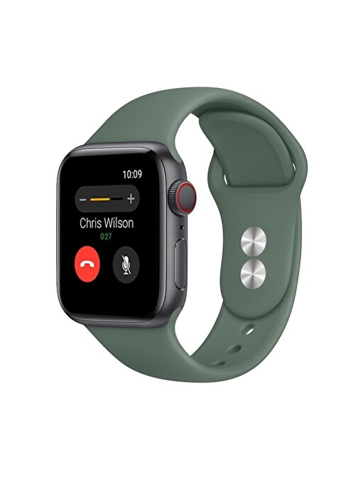 Pazariz Apple Watch UyumluSilikon Kordon Kayış 7  -  6  -  Se  -  5  -  4  -  3  -  2  -  1 38mm 40mm  -  Çam Yeşili