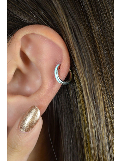 Çelik Halka Helix Piercing Kıkırdak Turquaz Renk