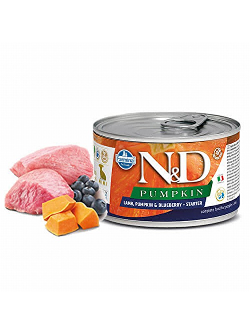 N&D Pumpkin Kuzulu Yaban Mersinli Mini Starter Küçük Irk Yavru Köpek Konservesi 6 Adet 140 Gr