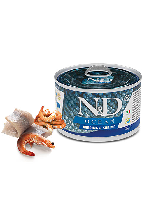 N&D Ocean Ringa Balıklı Karidesli Küçük Irk Yetişkin Köpek Konservesi 6 Adet 140 Gr