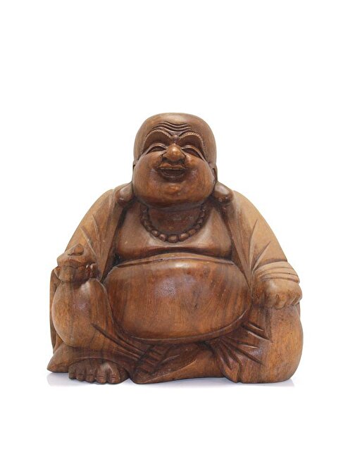 Peanelife Oturan Ahşap Buda 30 Cm Dekoratif Hediyelik