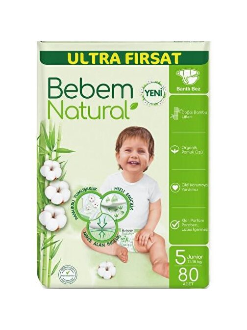 Bebem Natural 5 Numara Ultra Fırsat Paketi Bebek Bezi 80 Adet