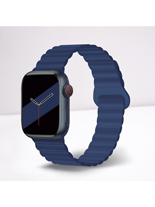 Cosmostech Apple Watch 1 - 2 - 3 - 4 - 5 - 6 - Se - 7 - 8 - Ultra 42 - 44 - 45 - 49 mm Magnetli Akıllı Saat Kordonu Koyu Lacivert