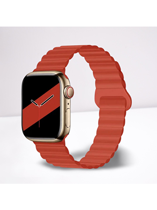 Cosmostech Apple Watch 1 - 2 - 3 - 4 - 5 - 6 - Se - 7 - 8 - Ultra 42 - 44 - 45 - 49 mm Magnetli Akıllı Saat Kordonu Kırmızı