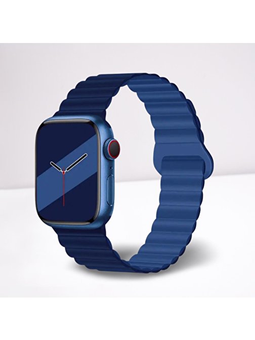Cosmostech Apple Watch 1 - 2 - 3 - 4 - 5 - 6 - Se - 7 - 8 - Ultra 42 - 44 - 45 - 49 mm Magnetli Akıllı Saat Kordonu Açık Lacivert