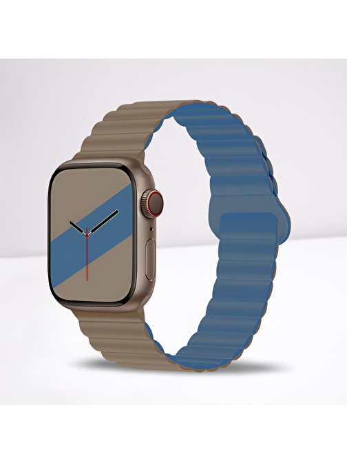 Cosmostech Apple Watch 1 - 2 - 3 - 4 - 5 - 6 - Se - 7 - 8 - Ultra 42 - 44 - 45 - 49 mm Magnetli Akıllı Saat Kordonu Mavi - Gri