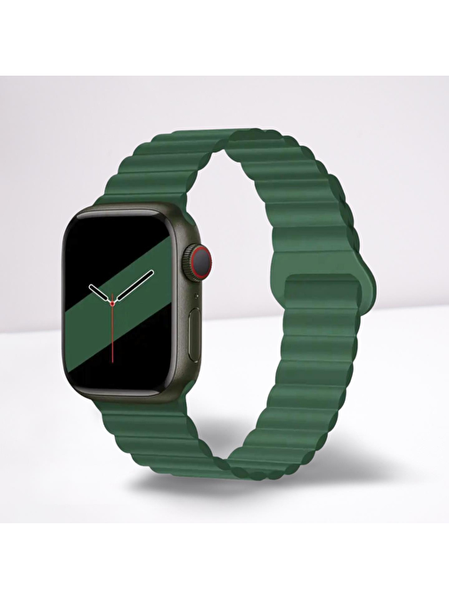 Cosmostech Apple Watch 1 - 2 - 3 - 4 - 5 - 6 - Se - 7 - 8 - Ultra 42 - 44 - 45 - 49 mm Magnetli Akıllı Saat Kordonu Yeşil