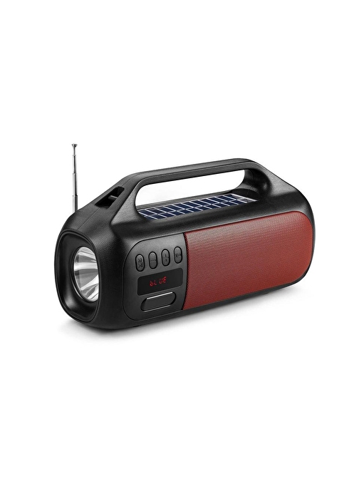 Concord YGA79 Büyük Solar Güneş Enerji FM Radyo Fenerli 5.2 Bluetooth Hoparlör Siyah-Kırmızı