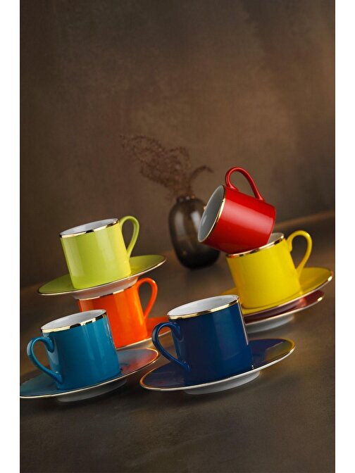 Kütahya Porselen Rüya Renkli 6 Kişilik Kahve Fincan Takımı 80cc 12 Parça