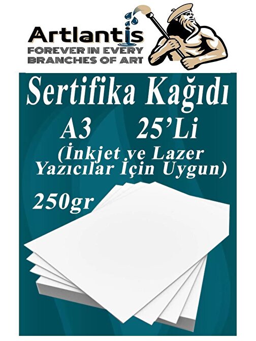 Artlantis A3 Tüm Yazıcılara Uyumlu 29.7x42 cm  gramajlı Kalın Baskı - Sertifika Fotokopi Kağıdı Beyaz 25 Adet 250  gr