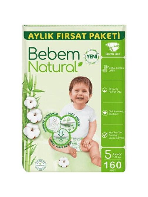 Bebem Natural 5 Numara Ultra Fırsat Paketi Bebek Bezi 160 Adet