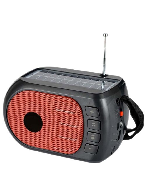 Concord FP506S Büyük Solar Güneş Enerji FM Radyo 5.0 Bluetooth Hoparlör Siyah-Kırmızı