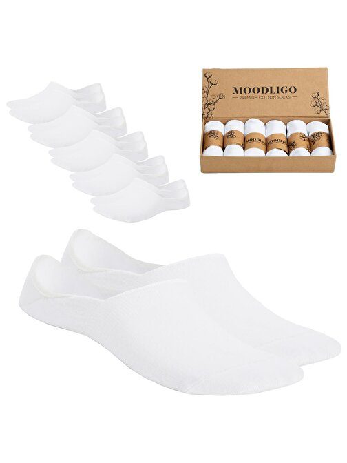 Moodligo Kadın 6'Lı Premium Pamuk Görünmez Spor Çorap (Babet Çorap) - 6 Beyaz - Kutulu 36-40