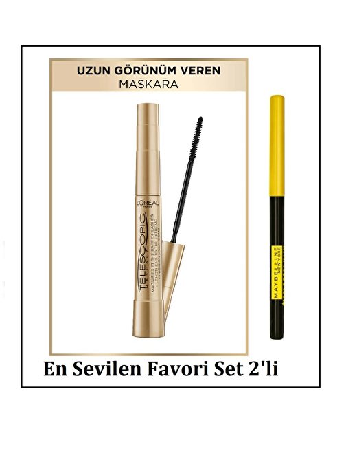 Loreal Paris Telescopic Gold Maskara  & Colossal Kajal Asansörlü Siyah Göz Kalemi En Favori 2'li Set