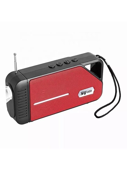Concord SY-959 Büyük FM Radyo USB - TF - Aux Girişi Led Işık Solar Güneş Enerji 5.0 Bluetooth Hoparlör Siyah-Kırmızı