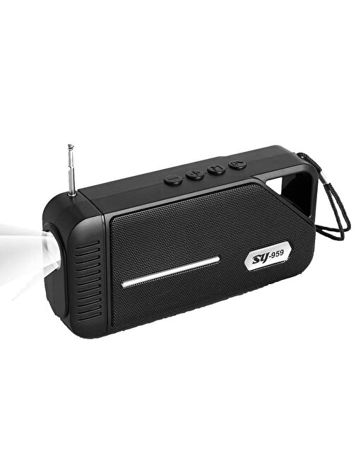 Concord SY-959 Büyük FM Radyo USB - TF - Aux Girişi Led Işık Solar Güneş Enerji 5.0 Bluetooth Hoparlör Siyah
