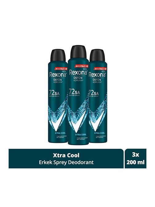 Rexona Men Erkek Sprey Deodorant Xtra Cool 72 Saat Kesintisiz Üstün Koruma 200 ml x3