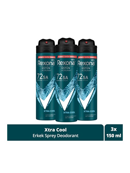 Rexona Men Erkek Sprey Deodorant Xtra Cool 72 Saat Kesintisiz Üstün Koruma 150 ml x3