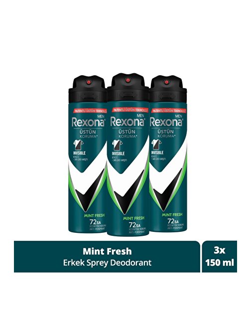 Rexona Men Erkek Sprey Deodorant Natural Fresh Mint 72 Saat Kesintisiz Üstün Koruma 150 ml x3