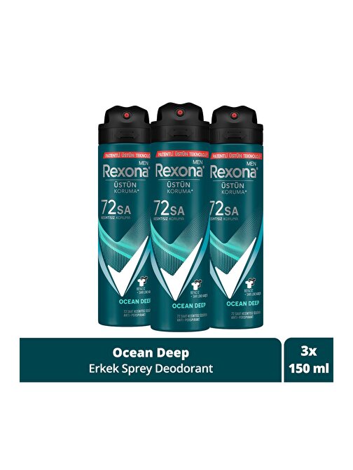 Rexona Men Erkek Sprey Deodorant Invisible Ocean Deep 72 Saat Kesintisiz Üstün Koruma 150 ml x3