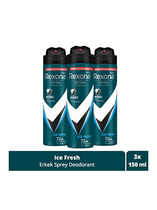 Rexona Men Erkek Sprey Deodorant  Invisible Ice Fresh 72 Saat Kesintisiz Üstün Koruma 150 ml x3