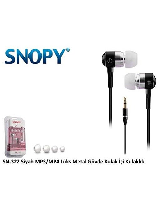 Snopy Sn-322 Kulak İçi Kulaklık Siyah Metal Gövde Kulaklık
