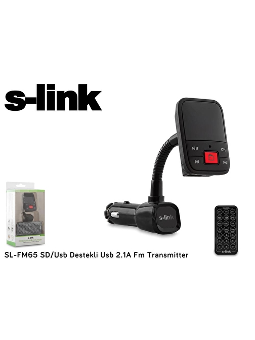 S-Link Sl-Fm65 Hafızasız Mp3 Transmıtter 2.1A Usb Şarj Portlu Usb Micro Sd Kart Destekli Kumandalı