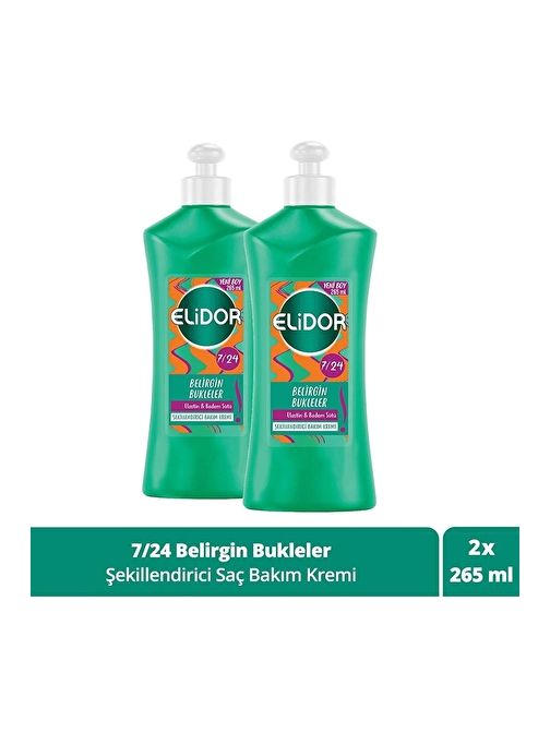 Elidor 7/24 Şekillendirici Saç Bakım Kremi Belirgin Bukleler Elastin & Badem Sütü 265 ml x2