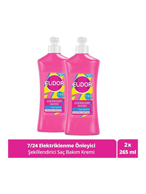 Elidor 7/24 Şekillendirici Saç Bakım Kremi Elektriklenme Önleyici Argan Yağı & Bal 265 ml x2