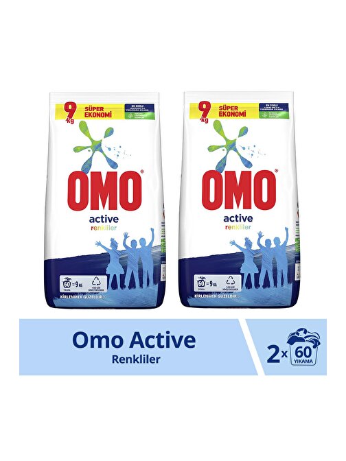 Omo Active Fresh Toz Çamaşır Deterjanı Renkliler 9 Kg x2