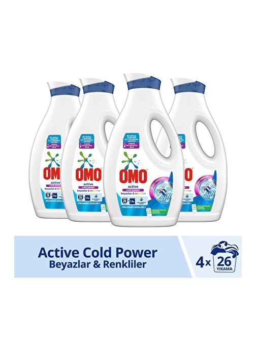 Omo Sıvı Active Cold Power Beyazlar ve Renkliler İçin Çamaşır Deterjanı 1690 ml x4