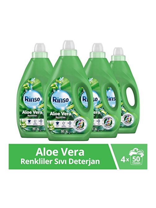 Rinso Sıvı Çamaşır Deterjanı Aloe Vera Renkiler İçin Renk Bakım Sağlayıcı ve Renk Koruyucu 3 LT x4