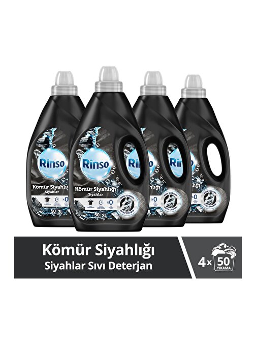 Rinso Sıvı Çamaşır Deterjanı Kömür Siyahlığı, Siyahlar İçin Bakım Sağlayıcı Sıvı Deterjan 3 LT x4
