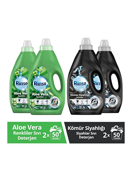 Rinso Sıvı Deterjanı Kömür Siyahlığı, Siyahlar Sıvı Deterjan 3L x2 + Aloe Vera Renkiler 3L x2