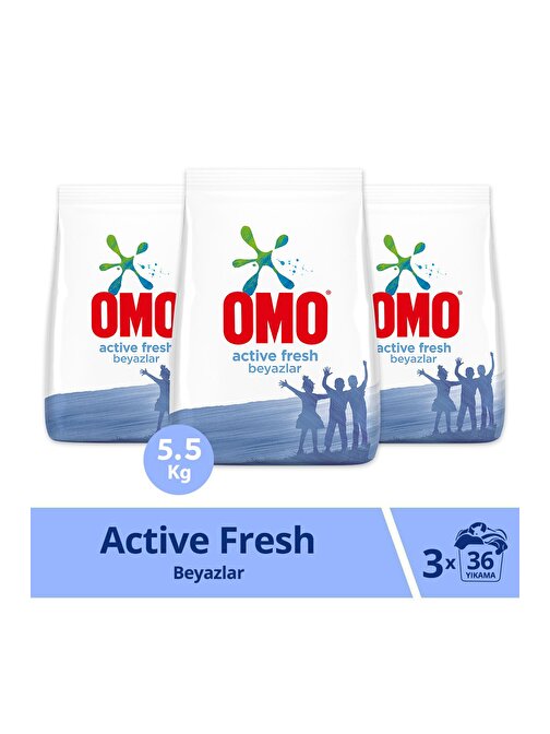 Omo Toz Çamaşır Deterjanı Active Fresh Beyazlar İçin 5,5 KG x3