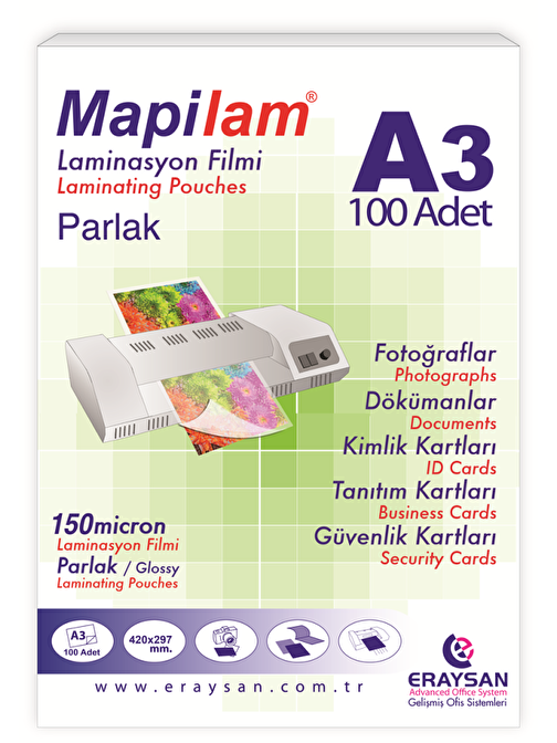 Mapilam A3 Parlak Laminasyon Filmi 150 Mikron 100 Adet