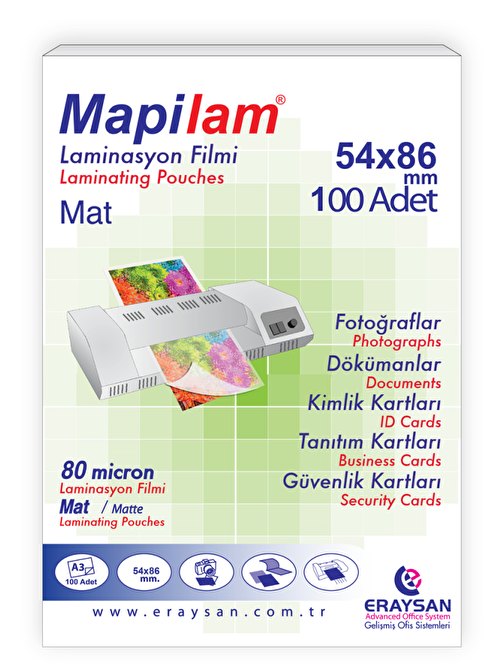 Mapilam Mat Polyester Laminasyon Filmi 80 Mikron 54 x 86 mm 100 Adet