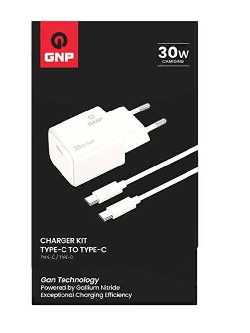 Gnp 30W Gan Şarj Adaptörü Ve Type-C Şarj Kablosu Beyaz
