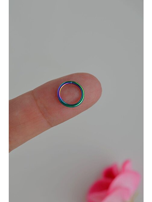 8 mm Düz Çelik Halka Piercing Tragus Helix Kıkırdak Lob Hologram Renk