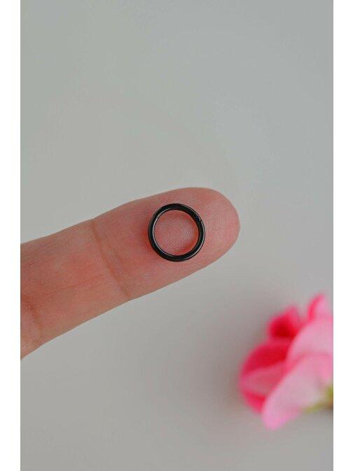 8 mm Düz Çelik Halka Piercing Tragus Helix Kıkırdak Lob Siyah Renk