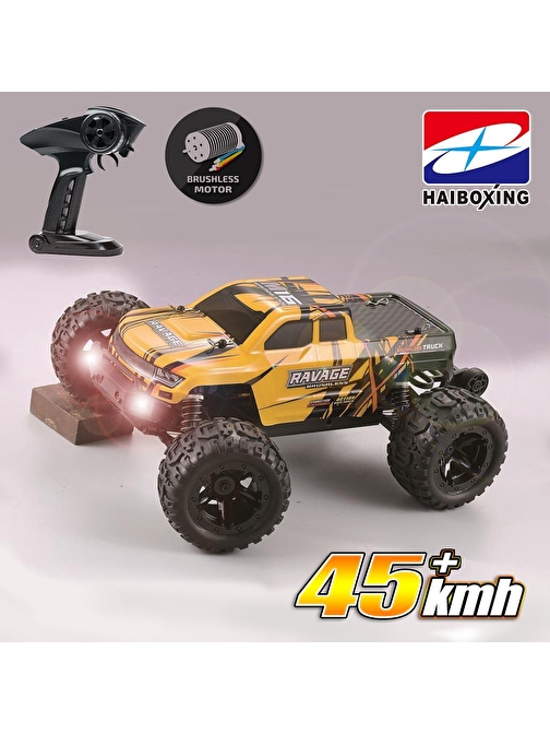 Haiboxing RC 1/16 Ravage 45+ KM/H Sürat Uzaktan Kumandalı RC Model Araba RTR Elektrikli 4WD Brushless Fırçasız Offroad Truck Sarı