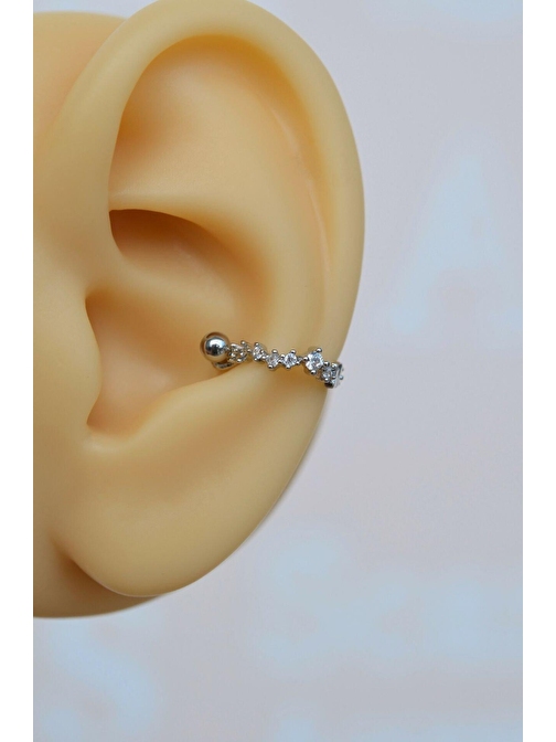 Taşlı Kelebekli Helix Piercing Conch Piercingi Gümüş Renk