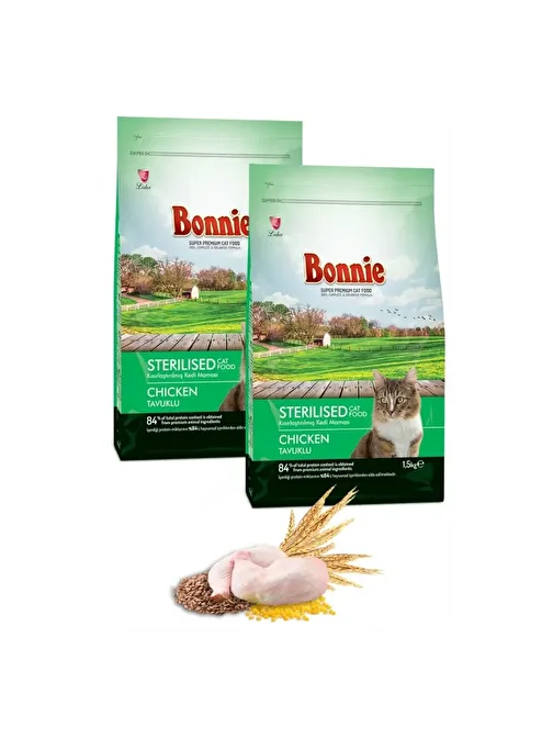 Bonnıe Kısırlaştırılmış Tavuklu Kedi Maması 1,5 Kg X 2 Adet