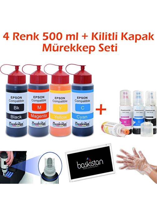 Epson L5190 Muadil Renkli Tıpalı Mürekkep Seti 4X500 Ml