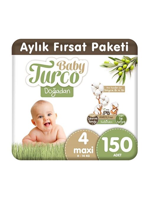 Baby Turco Doğadan 4 Numara Bebek Bezi 150 Adet